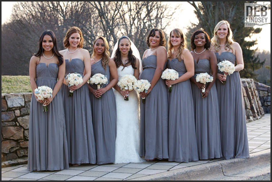 Bride and Bridal Party in Grey. Howerton+Wooten Events.
