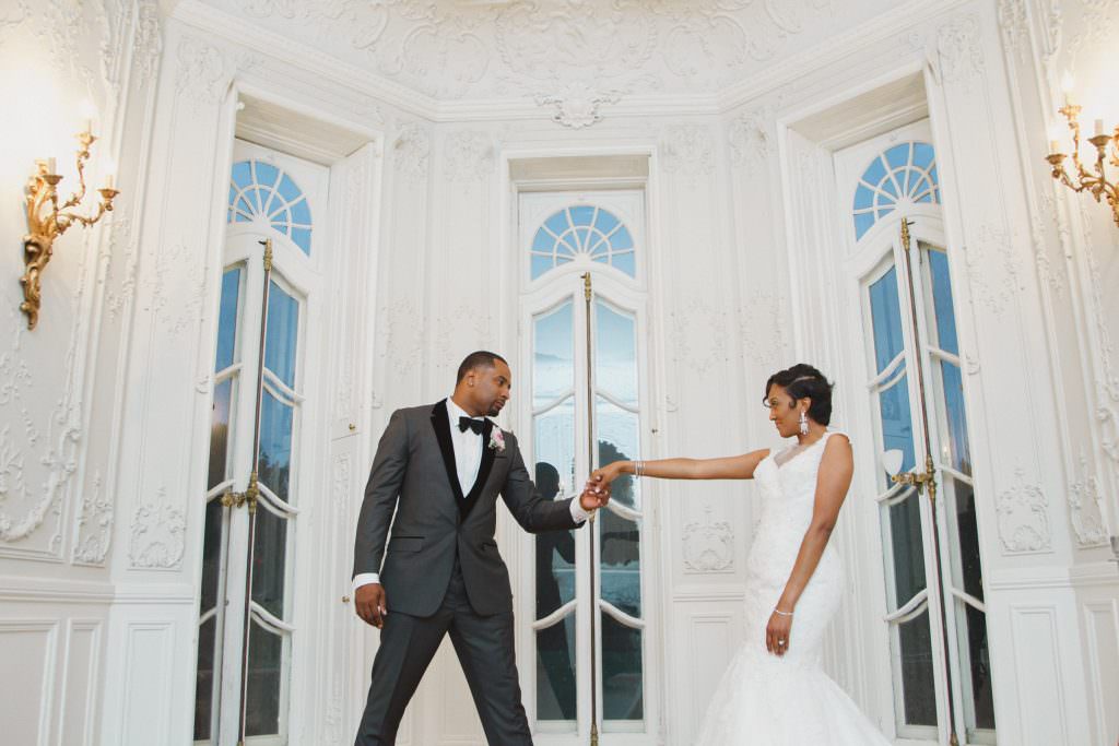 African American Bride and Groom at Cylburn Arboretum. Howerton+Wooten Events.