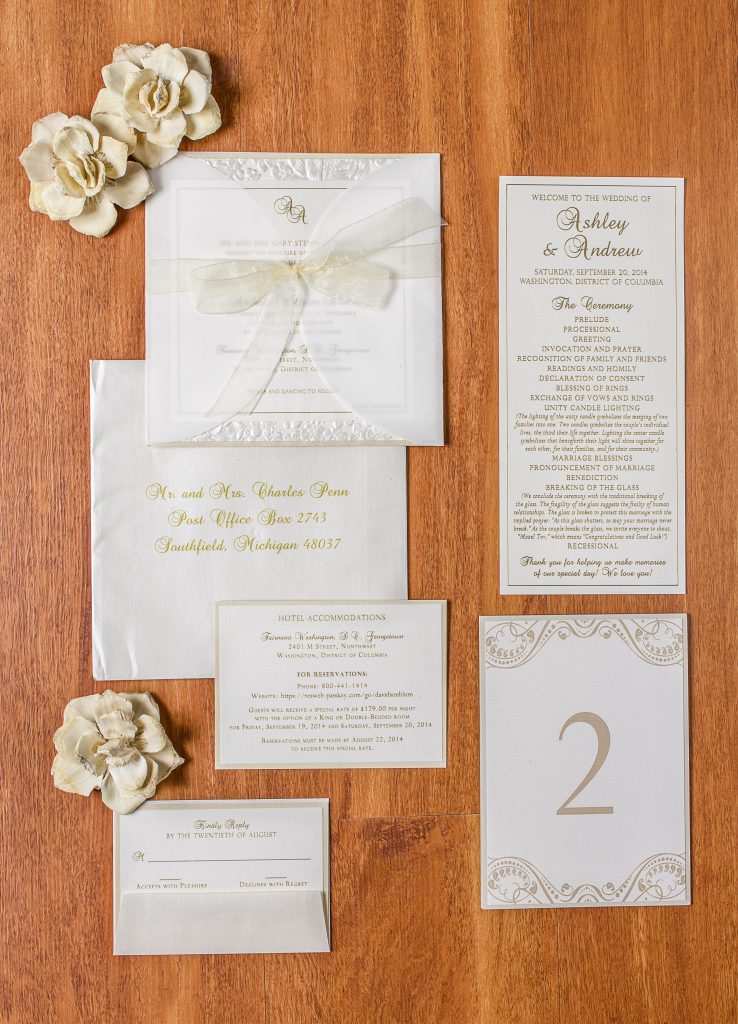 Ivory and Gold Wedding Invitation. Howerton+Wooten Events.