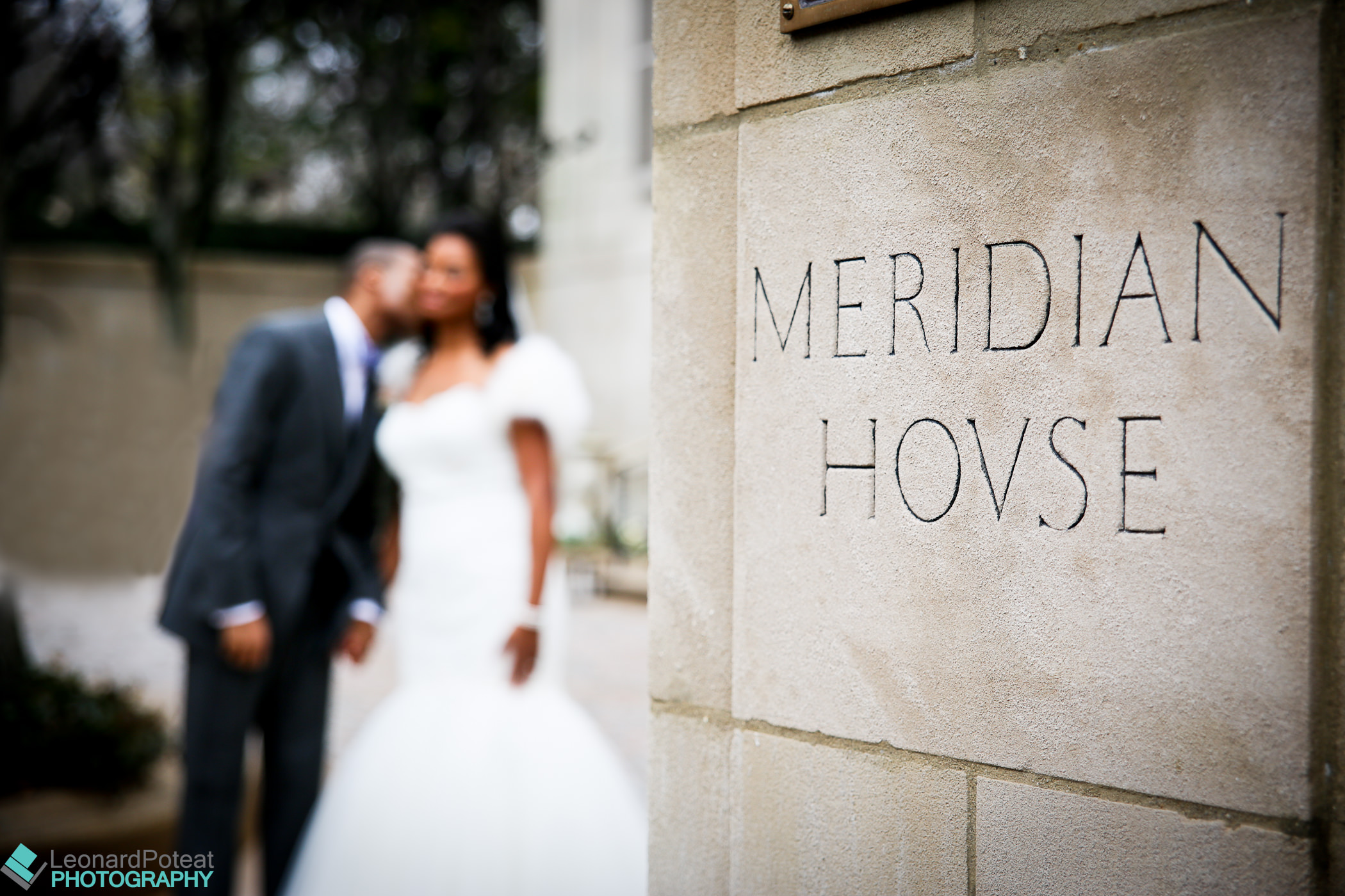 Bride and Groom at the Meridian House. Leonard Poteat Photography. Howerton+Wooten Events.