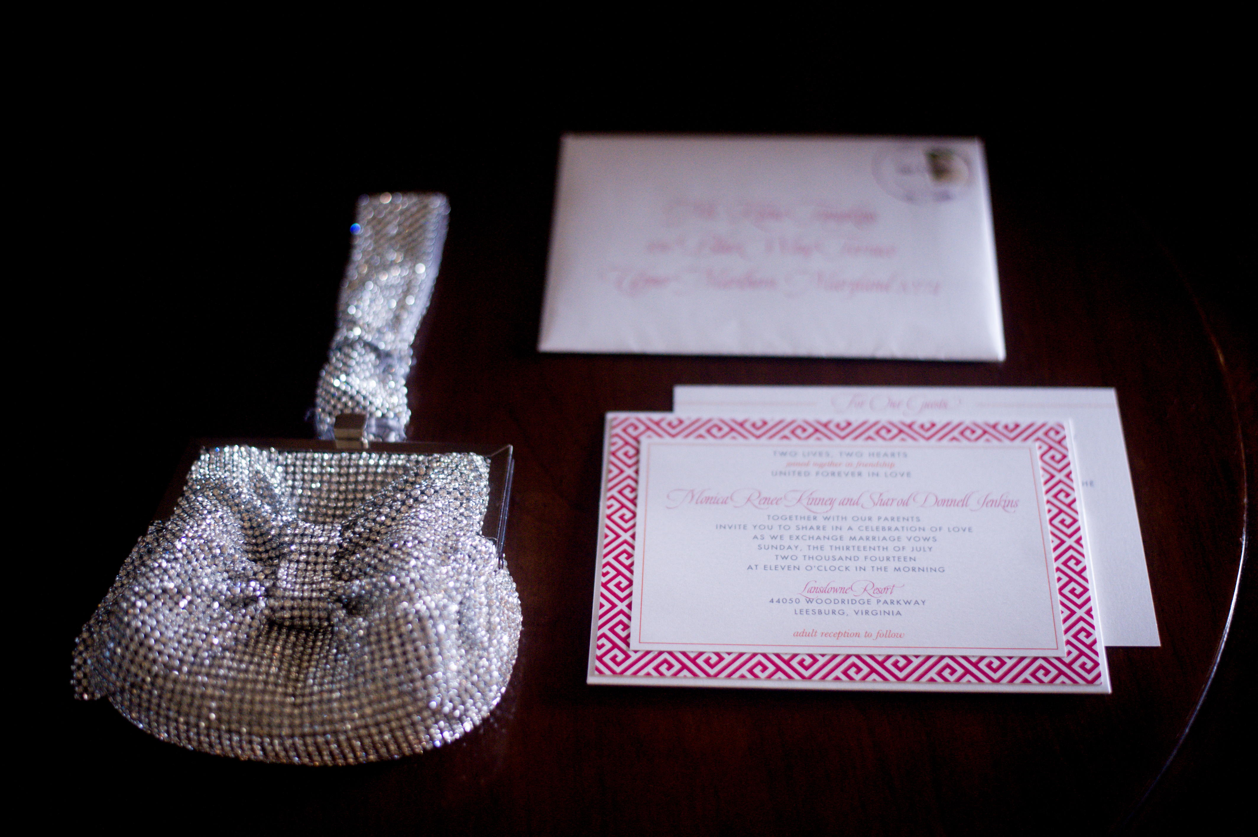Pink Invitation and Purse. Howerton+Wooten Events.