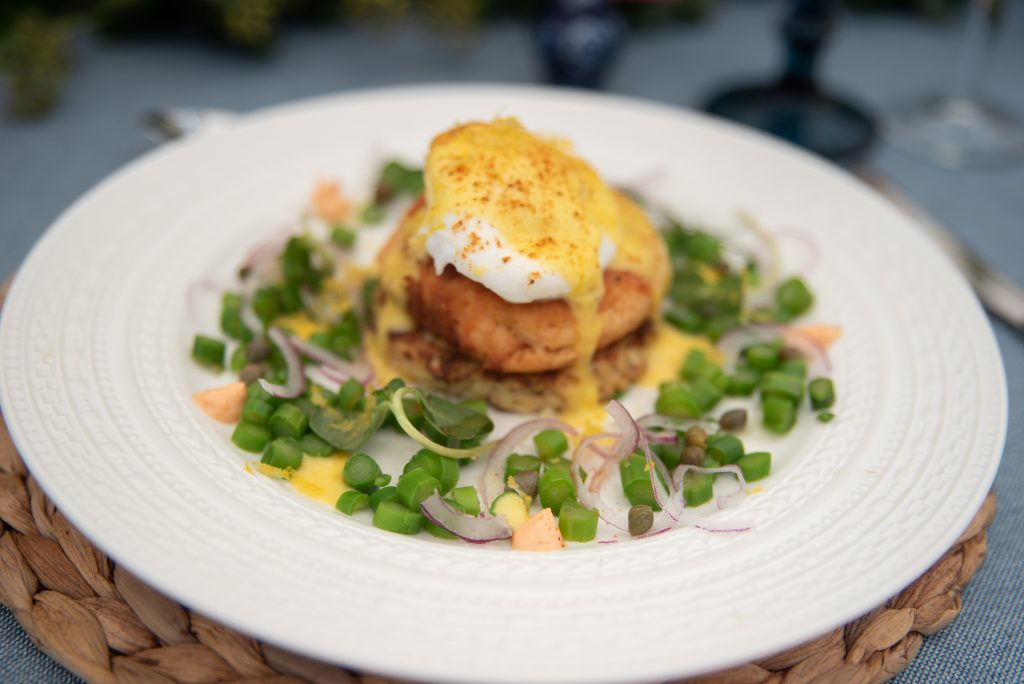 Salmon Cake Eggs Benedict by DMH and Company. Howerton+Wooten Events