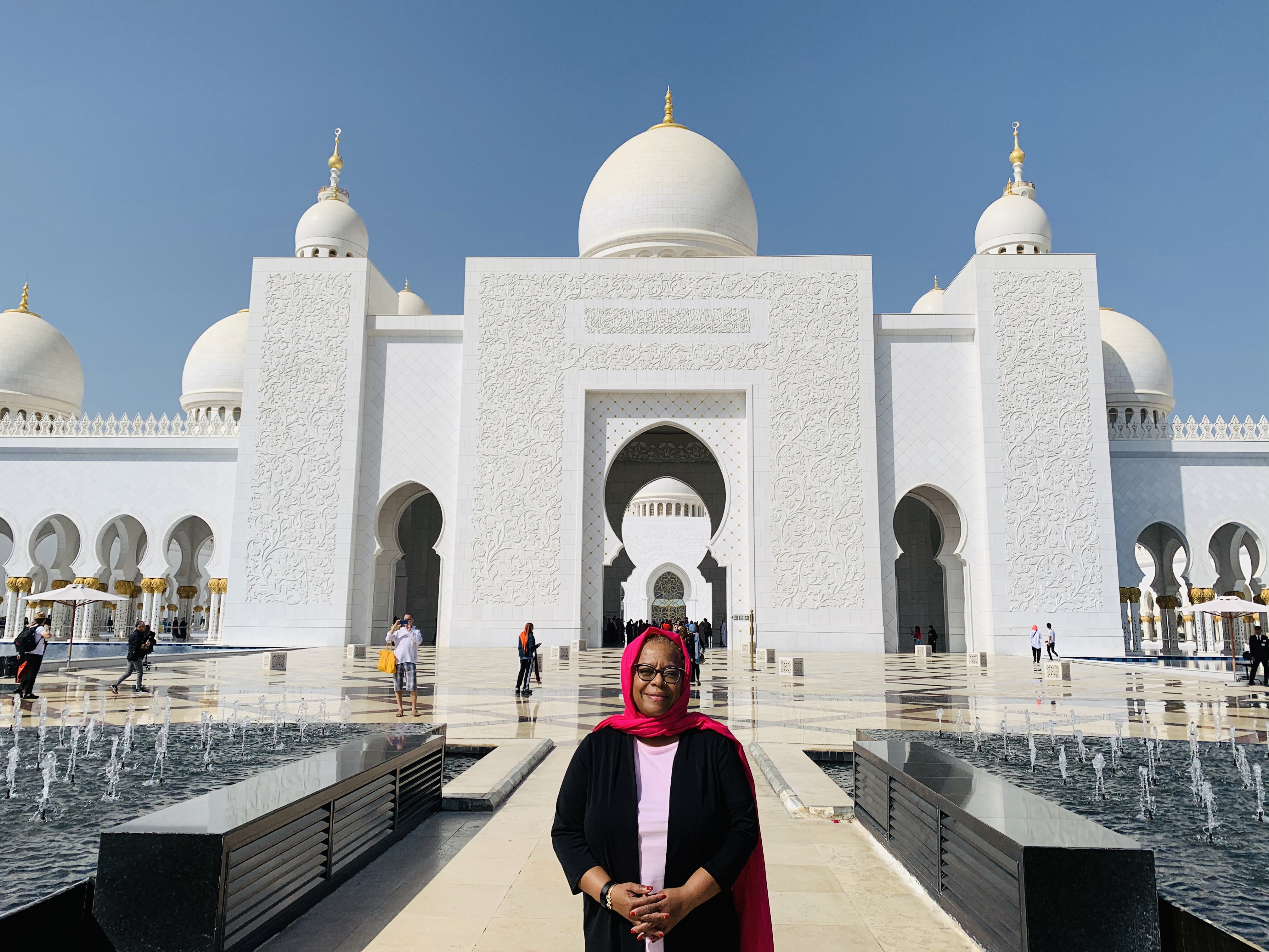 Kawania Wooten at the Sheikh Zayed Grand Mosque in Abu Dhabi
