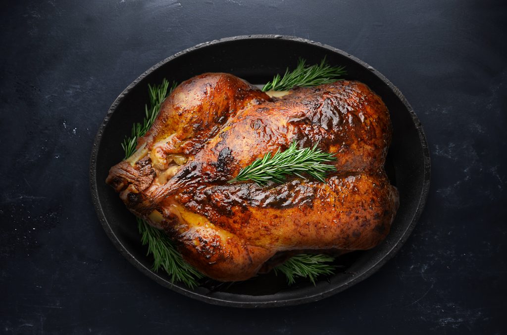 Roasted Chicken or Thanksgiving Turkey in Black Pot